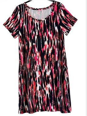 Apt. 9 Pink Black Abstract Print T-Shirt Shift Dress Size Large